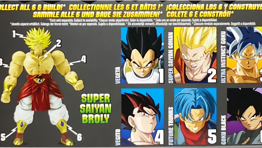 ¿Qué pieza del BAF de SSJ Legendario Broly incluye cada figura?