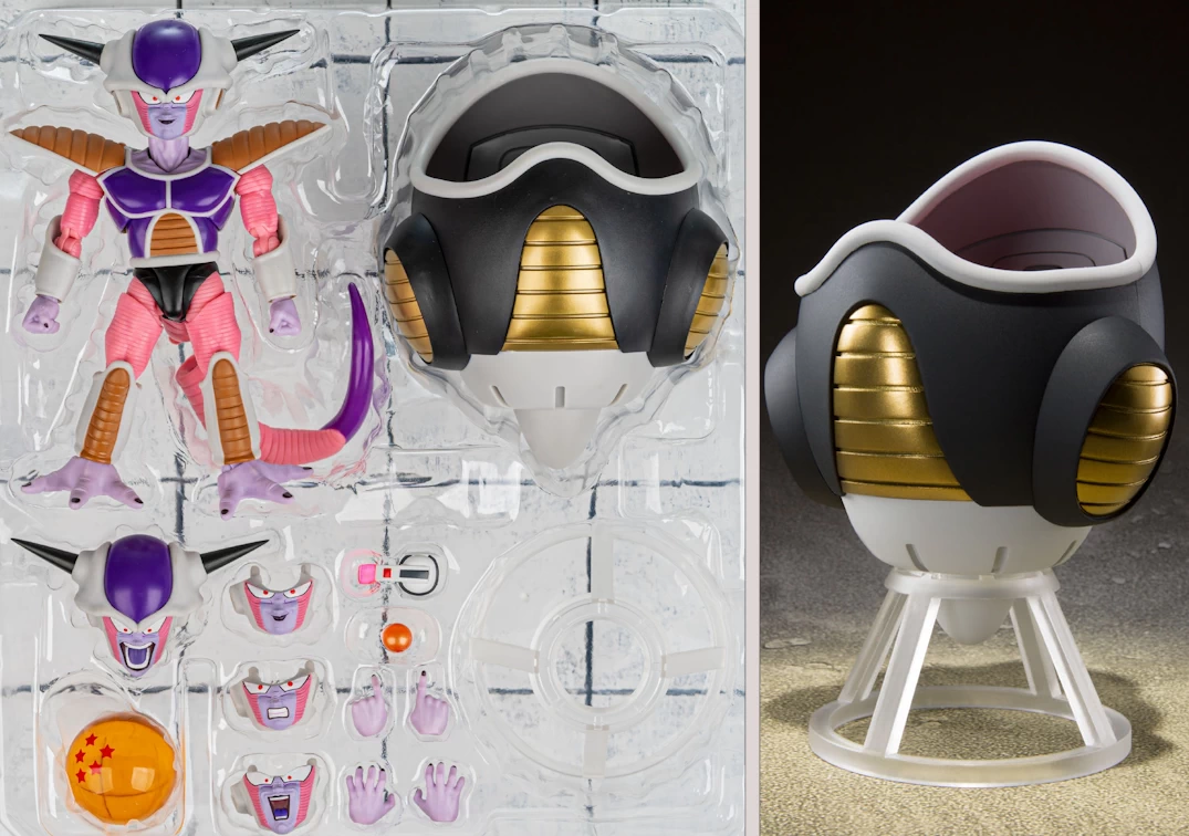 Accesorios y foto promocional del SHF de Frieza First Form & Frieza Pod 2021