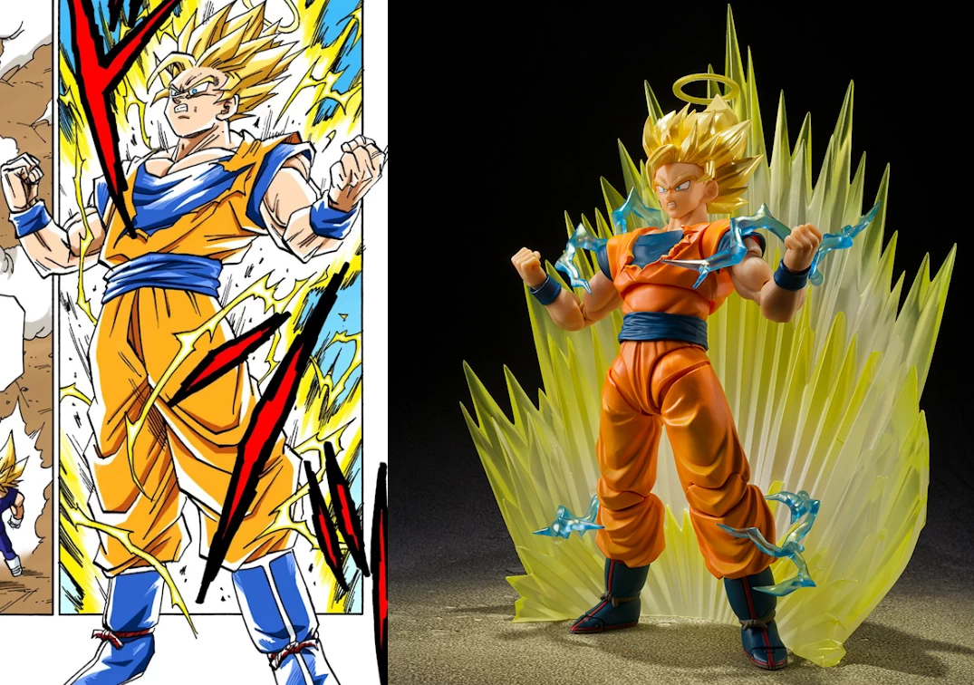SHF de Super Saiyan 2 Son Goku Exclusive Edition 2022 comprándolo con su equivalente en el Manga de Toriyama