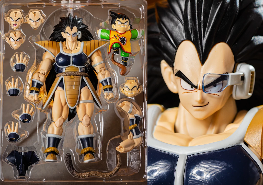 Accesorios y foto posando del SHF de Raditz & Son Gohan -kid- 'Exclusive Edition' 2023