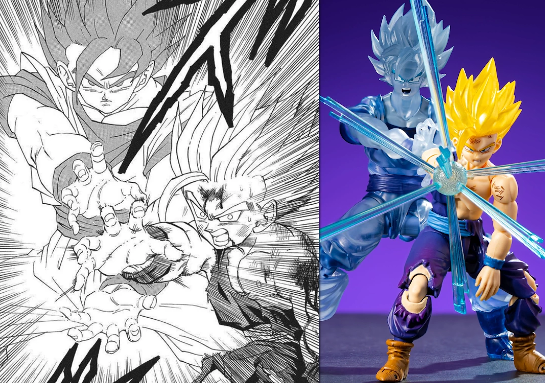 Comparando los SHF de del SHF de SSJ 2 Gohan & SSJ Goku 'Exclusive Edition' 2023 con la escena del manga en que se basan