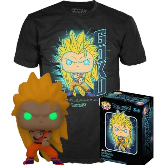 Funko Pop! Animation 492 - DBZ - Super Saiyan 3 Goku GITD - Exclusive Gamestop - T-Shirt Bundle