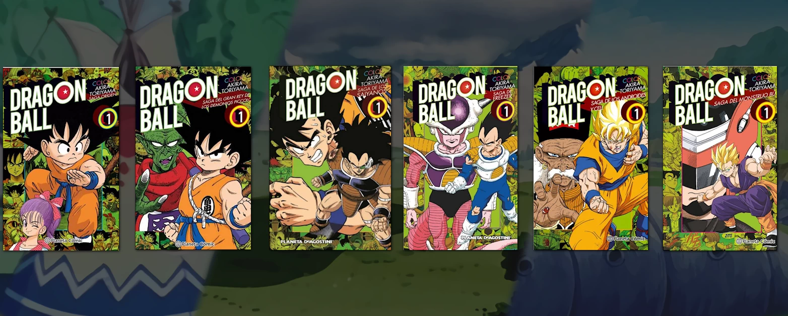 Las covers del volumen 1 de las 6 partes de Dragon Ball Color Edition